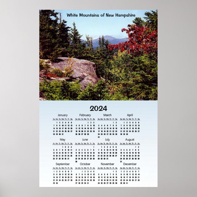 White Mountains New Hampshire 2024 Calendar Poster