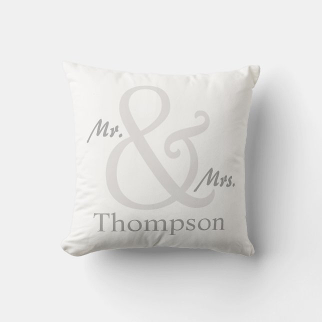 White Mr. and Mrs. Couple's Throw Pillow (Front)