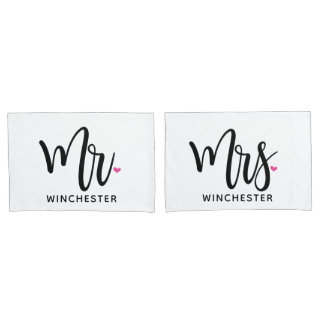 White Mr. + Mrs. (name) Personalized Pillowcases