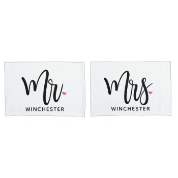 White Mr.   Mrs. (name) Personalized Pillowcases by PinkMoonDesigns at Zazzle