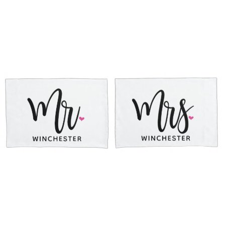 White Mr.   Mrs. (name) Personalized Pillowcases