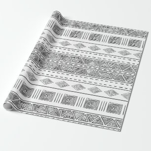 White Mudcloth Style Tribal Modern Geometric Wrapping Paper