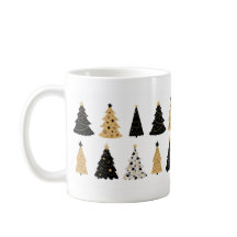 White Mug/Cups in Black and Gold Christmas Tree