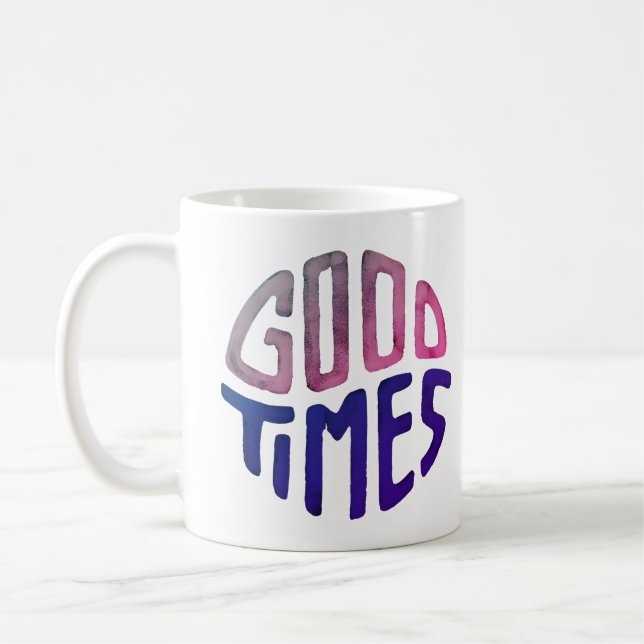 white mug printed with goodness. (Left)