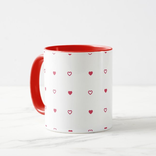White Mug – Red & Hollow Hearts (Front Left)