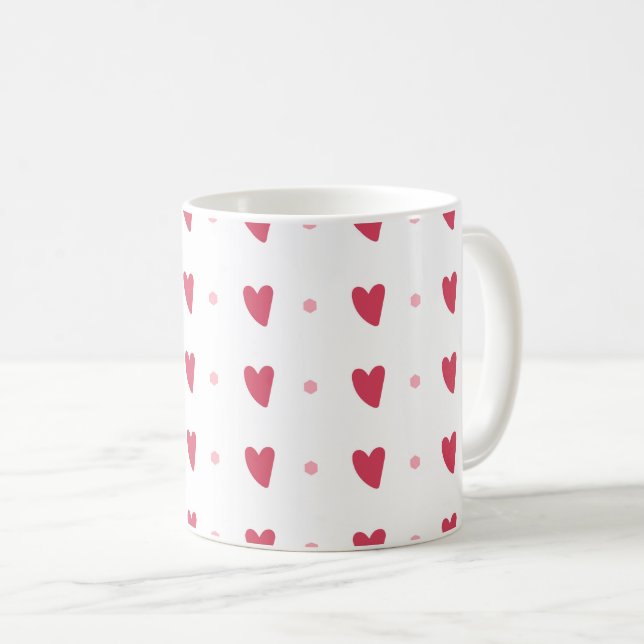 White Mug – Wavy Red Hearts & Dots (Front Right)