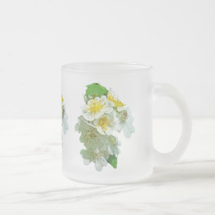 White Multiflora Roses Wildflower Frosted Glass Coffee Mug
