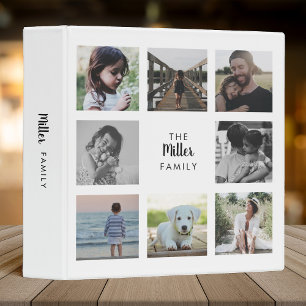 White Multiple Photo Family Name Collage Album 3 Ring Binder