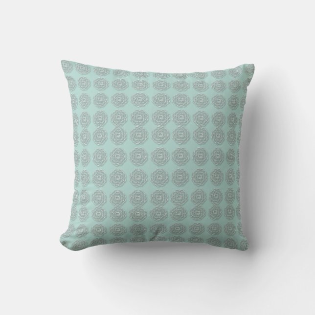 White Mums in a  grid pattern Throw Pillow (Front)
