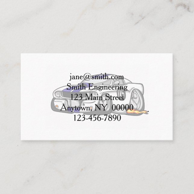 White muscle car cartoon - Choose background color Business Card (Front)