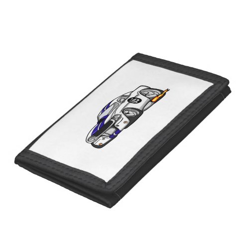 White muscle car cartoon _ Choose background color Trifold Wallet