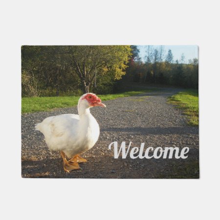 White Muscovy Duck Drake Welcome Doormat