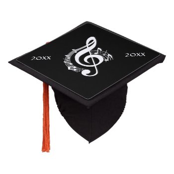White Music G Clef On Black Graduation Cap Topper by LwoodMusic at Zazzle