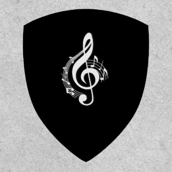 White Music G Clef On Black Patch by LwoodMusic at Zazzle