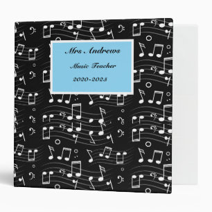White music notes on black 3 ring binder