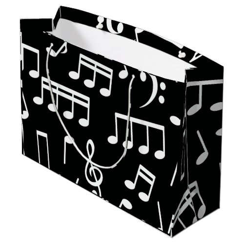 White Music Notes on Black Background Gift Bag