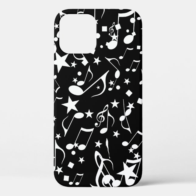 White Music Notes on Black Case-Mate iPhone Case (Back)