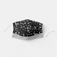 White Music Notes on Black Cloth Face Mask