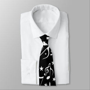 White Music Notes on Black Neck Tie