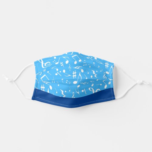 White Music Notes on Blue Adult Cloth Face Mask