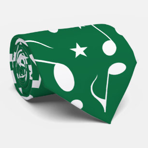 White Music Notes on Dark Green Neck Tie