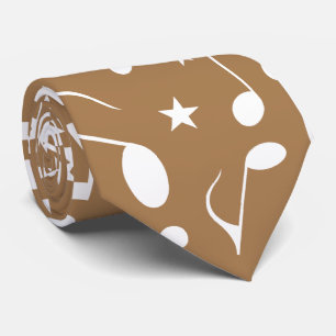 White Music Notes on Light brown Tie