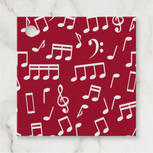 White Music Notes on Red Background Gift Tags