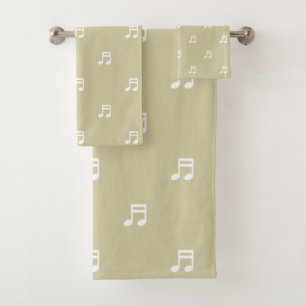 White Music Notes Pattern on Light Beige Bath Towel Set