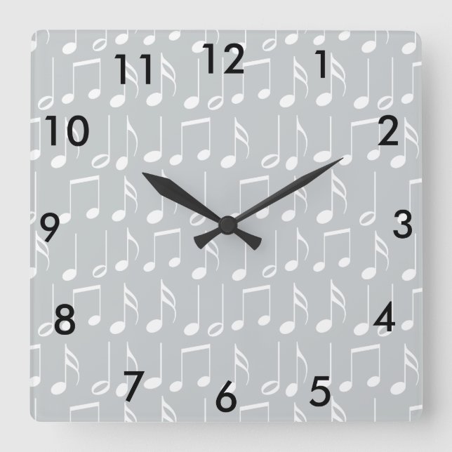 White Music Notes Pattern Square Wall Clock (Front)