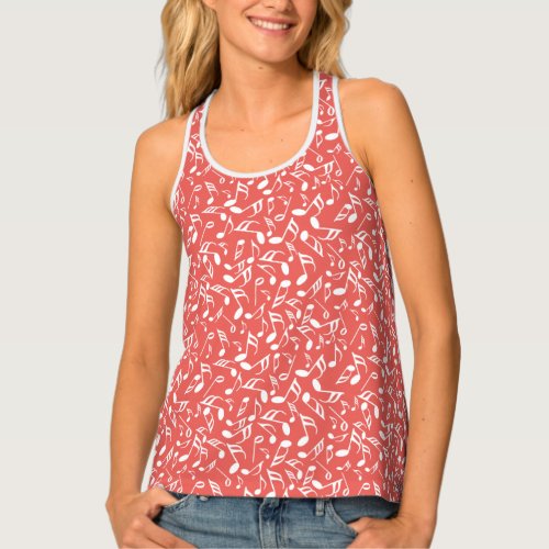 White Music Notes Red Tank Top
