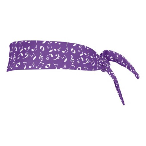 White Music Notes  Symbols Pattern on Purple Tie Headband