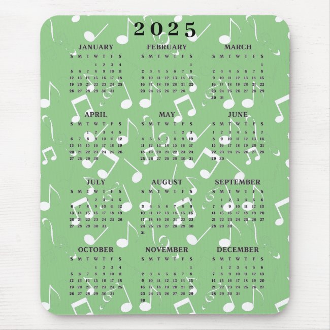 White Musical Notes 2025 Calendar Mousepad