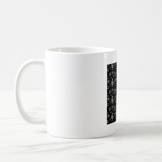 White Musical Notes and Symbols Pattern Coffee Mug (Left)