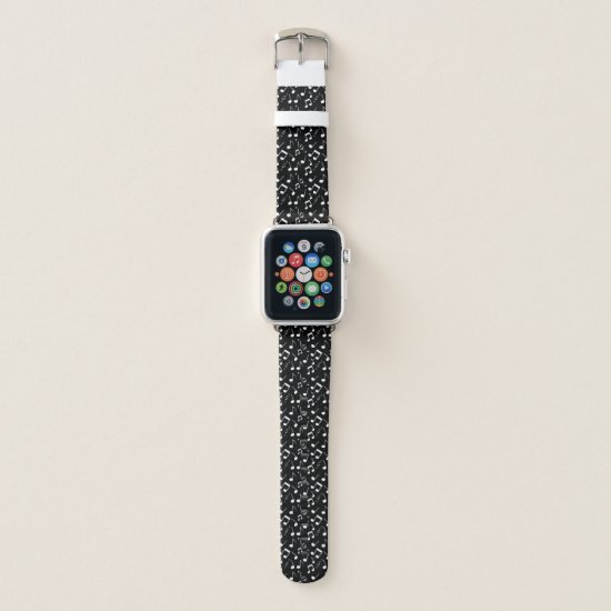 White Musical Notes Design Apple Watch Band. Apple Watch Band