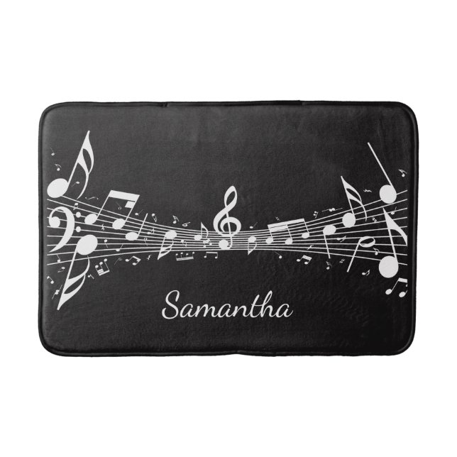 White Musical Notes Design Bath Mat (Front)