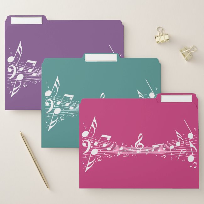 White Musical Notes Design File Folders Set