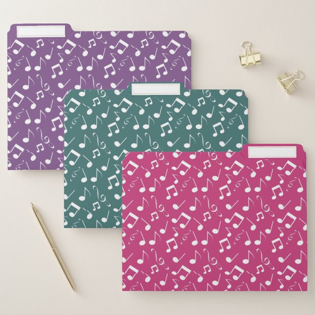 White Musical Notes Design File Folders Set (Set)