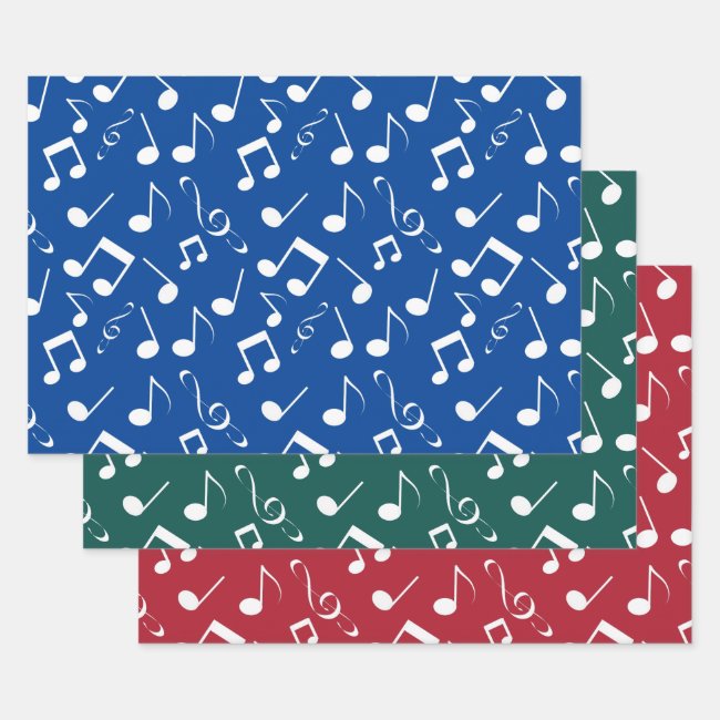 White Musical Notes Design Wrapping Paper Sets