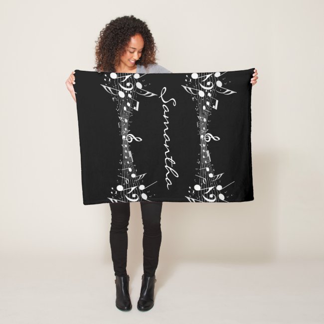 White Musical Notes Doubled Design Fleece Blanket