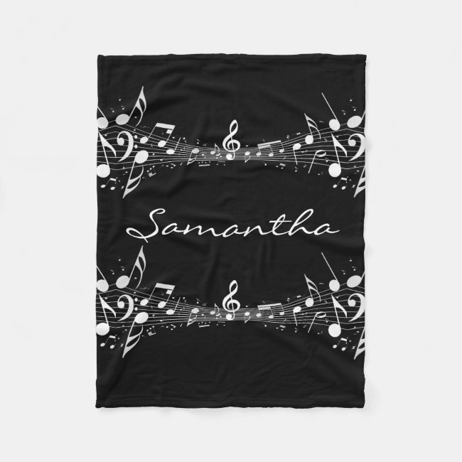 White Musical Notes Doubled Design Fleece Blanket