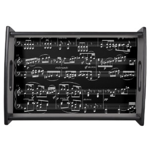 white musical notes on black serving tray