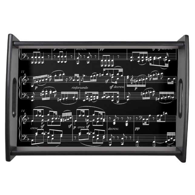 white musical notes on black serving tray (Front)