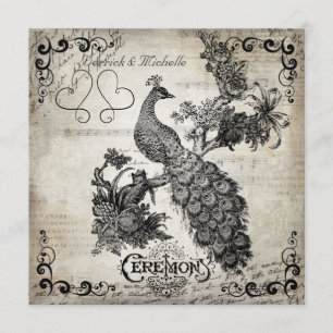 White Musical Notes Peacock Wedding Invitation