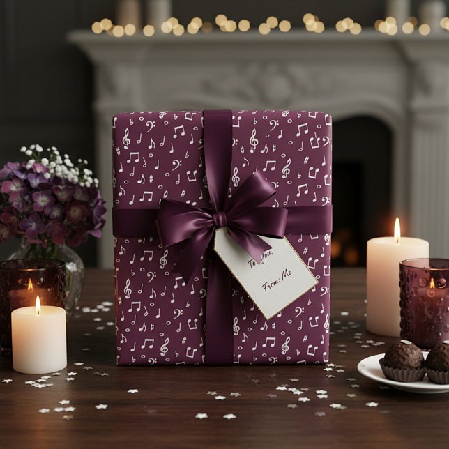 White Musical with custom background color Wrapping Paper (Creator Uploaded)