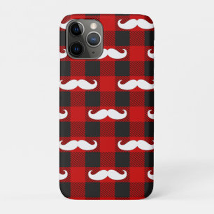 White Mustache Buffalo Plaid Black and Red iPhone 11 Pro Case
