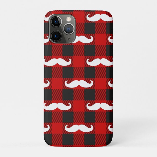 White Mustache Buffalo Plaid Black and Red  Case-Mate iPhone Case (Back)