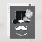 White mustache,top hat, feather and rose postcard (Front/Back)