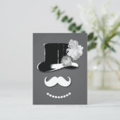 White mustache,top hat, feather and rose postcard (Standing Front)