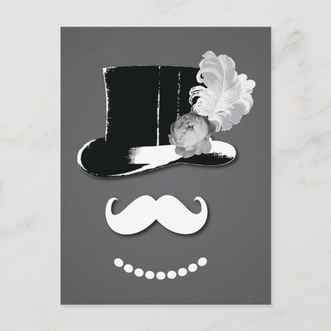 White mustache,top hat, feather and rose postcard (Front)