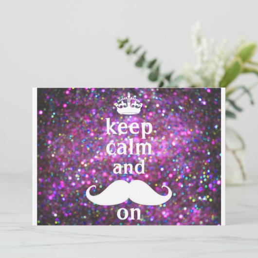 White Mustache With Purple And Pink Sparkle (Standing Front)